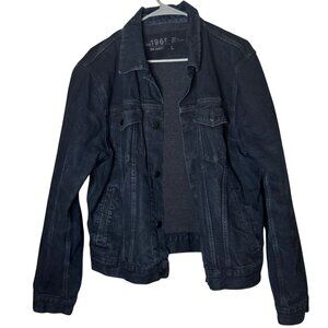 Gap 1969 Men’s Black Coated Denim Jacket Lined Jean Jacket Size L Cotton Classic